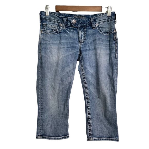 Silver Jeans Women's Contrast Stitch Embroidered Pocket Tuesday Crop Jeans Sz 28 - Picture 2 of 9